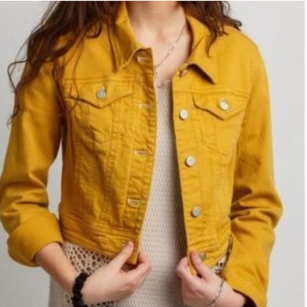 Pilcro and the Letterpress Cropped Denim Jacket Mustard Size XS Cotton Spandex
